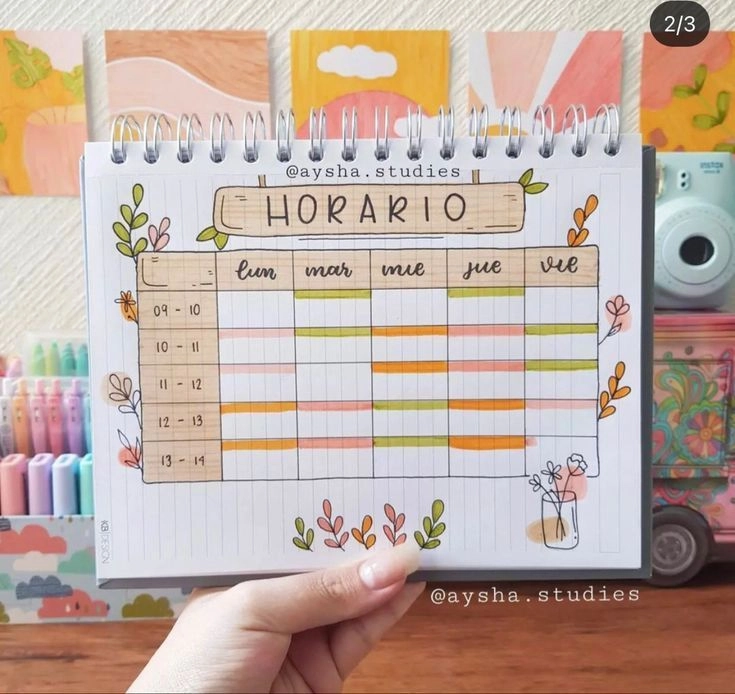 Guia Completo de Temas para Bullet Journal 6 Tema para Bullet Journal - Tabela de Horário - @aysha.studies