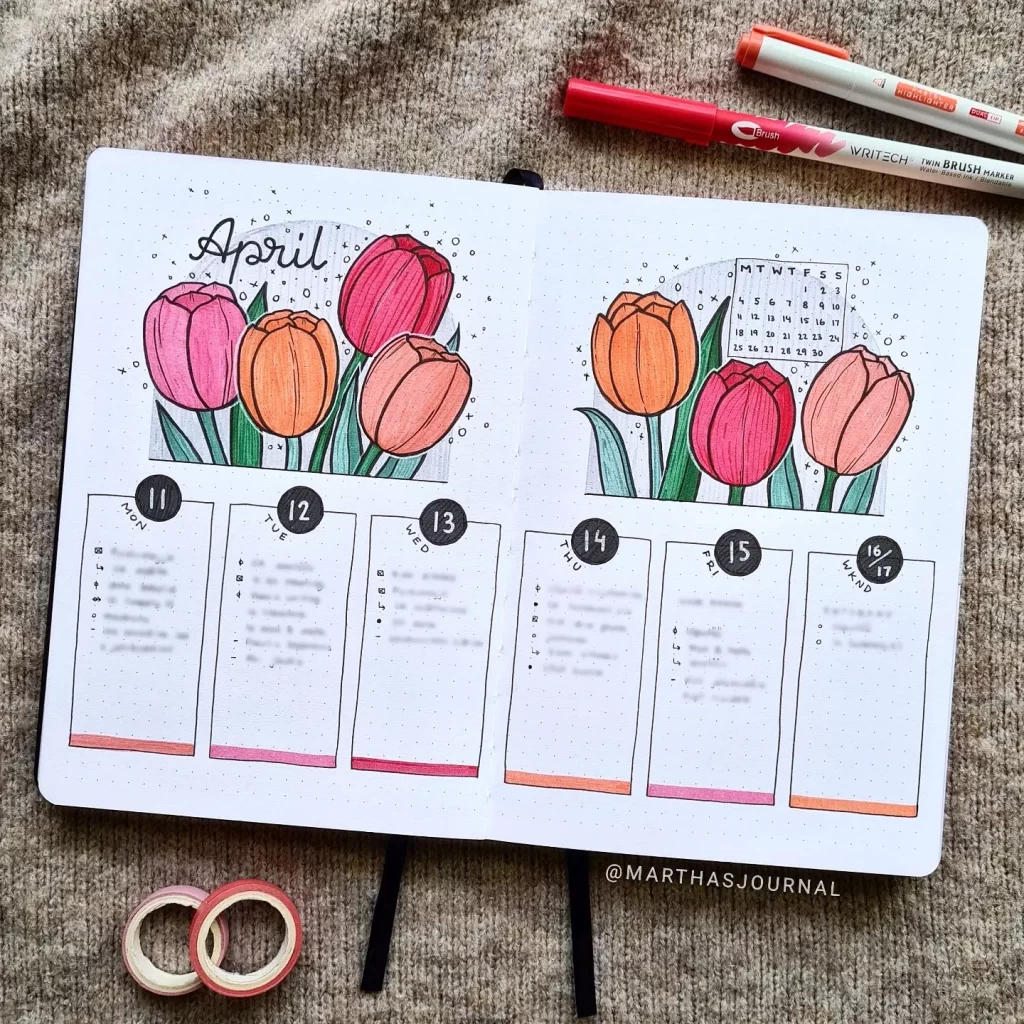 Guia Completo de Temas para Bullet Journal 3 Tema para Bullet Journal - Tulipas - @marthasjournal